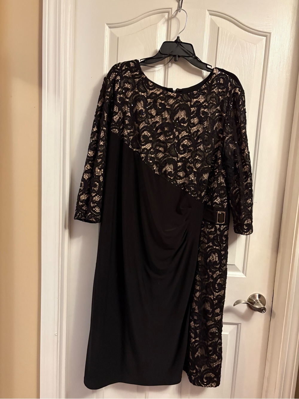 R&M Richards Black Lace-Overlay Midi Dress